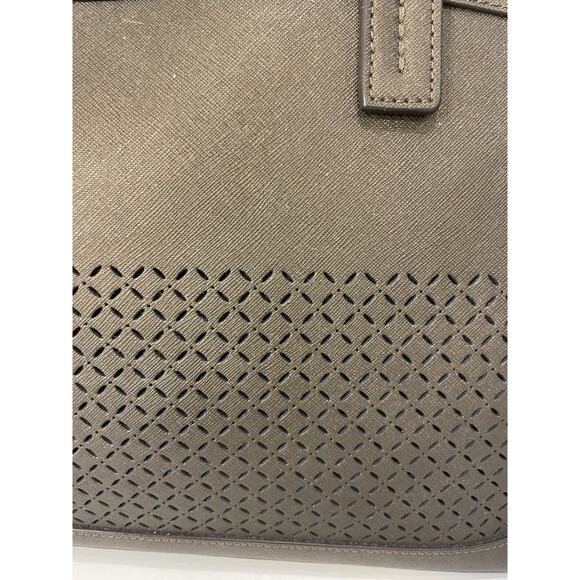 Henri Bendel WEST 57TH Large Brown Perforated Satchel Purse Gold Accents NWOT - Picture 2 of 15